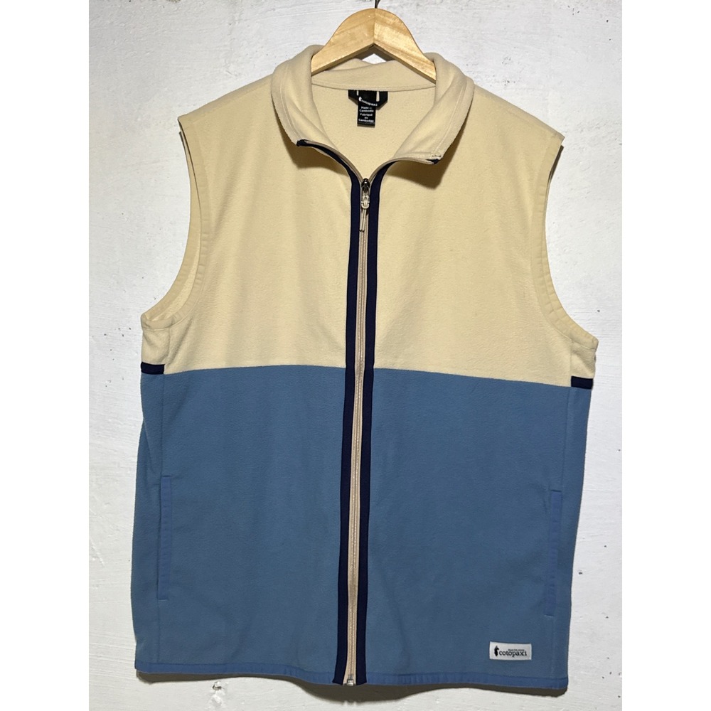 Cotopaxi Mens L Teca Fleece Vest Blue Cream Colorblock Full Zip Outdoor Recycled